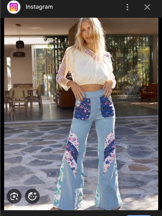 Chasing Unicorns Denim - Chasing Unicorns Light Blue Patchwork Flare Jeans with Navy & Floral Accents